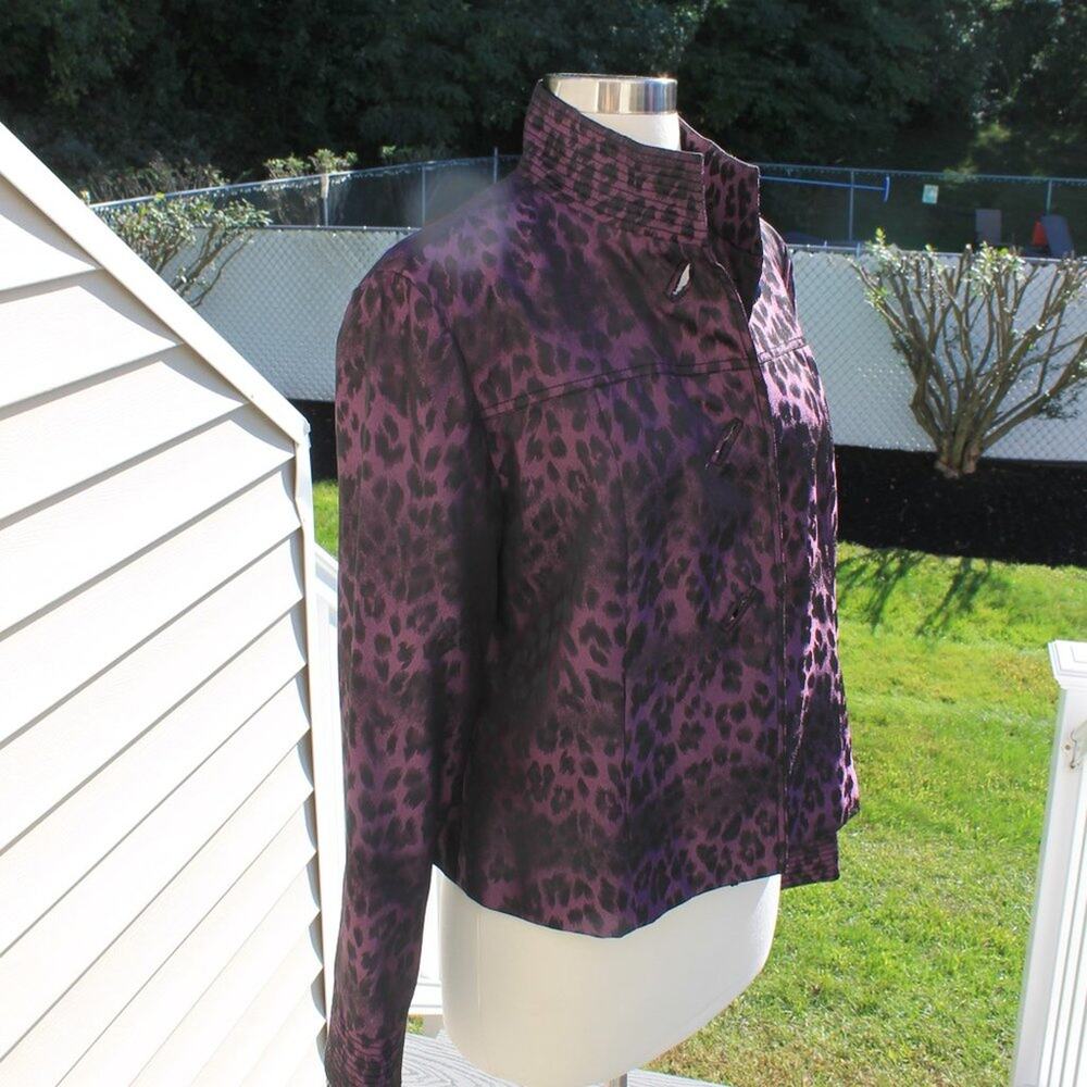 600 West Women's Purple & Black Animal Leopard Print Jacket Button Up Size 8 - Picture 3 of 14
